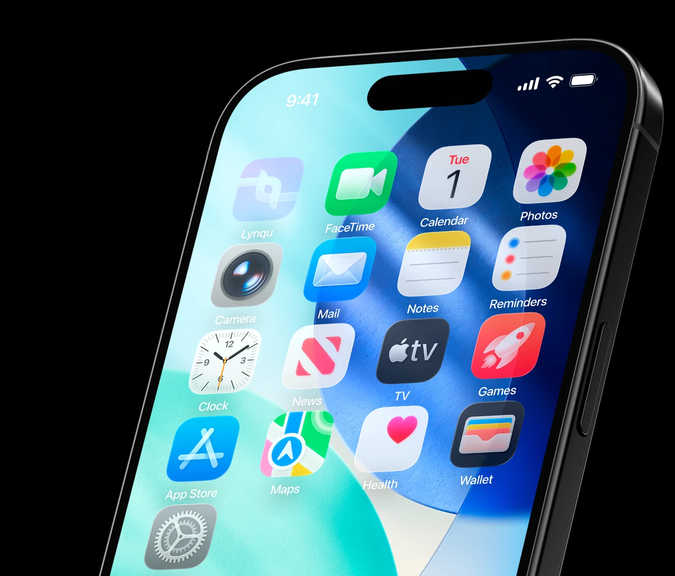 Lynqu digital business card app displayed on iPhone 16 Pro