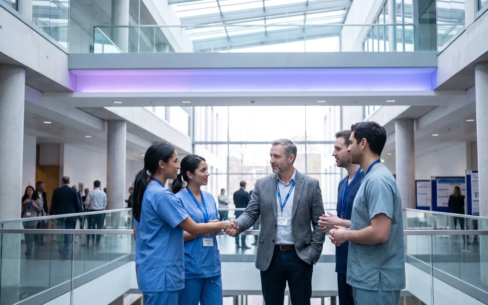 Healthcare professionals introducing themselves at a medical conference